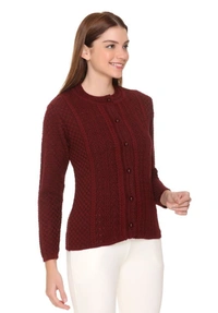 CLAPTON Self Design/ Knitting Full Sleeves Sweater, Cardigan This Is Pefect Skinny Jeans, Laggines Dresses - M, Maroon, Wool, Pack of 1